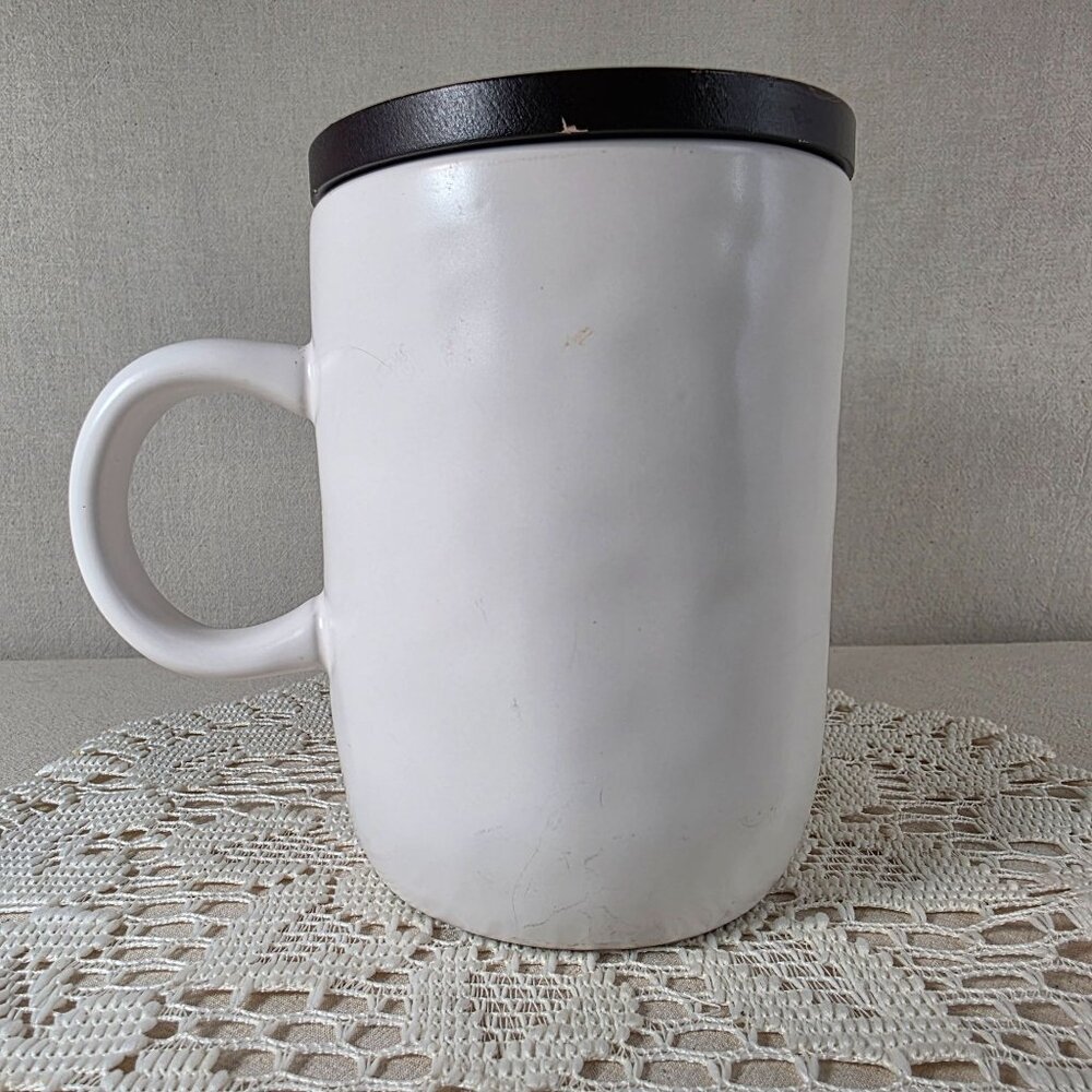Rae Dunn Ceramic "Cozy" Mug With Black Lid 16 Oz Capacity White With Textured Fi - Picture 3 of 9